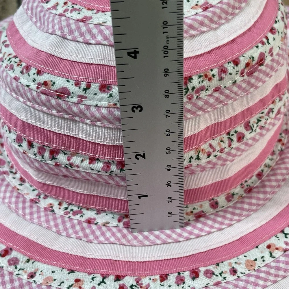 Millymook Sweetheart Girls Size Pink Gingham & Floral Floppy Sun Hat